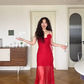Flowy Red A Line Spaghetti Strap Chiffon Prom Dress Outfits with Slit SH4546
