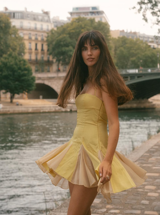 Yellow A Line Halter Chiffon Satin Mini Homecoming Dress SH3286