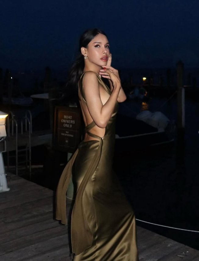 Sexy Olive Green Sheath Straps Satin Open Back Long Wedding Guest Dress Party Dress SH3310