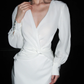 Simple Elegant Sheath V Neck Long Sleeve White Satin Wedding Dress SH6671