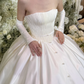 Classic Simple Ball Gown Strapless White Satin Long Sweep Wedding Dress SH5280