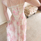 Sweety Pink Print Floral A Line Straps Chiffon Prom Dress Evening Dress SH6766