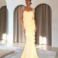 Light Yellow Mermaid Straps Ruffle Chiffon Prom Dress Date Dress SH5547