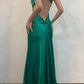 Vintage Sheath V Neck Sequin Beaded Green Satin Open Back Prom Dress Evening Dress SH2128