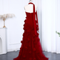 Stunning A Line Sweetheart Neck 3D Flower Burgundy Prom Dress Evening Dress SH2369