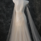 Dreamy Flowy Pleated Dark Ivory Tulle Long Date Dress Evening Dress Prom Dress SH3444