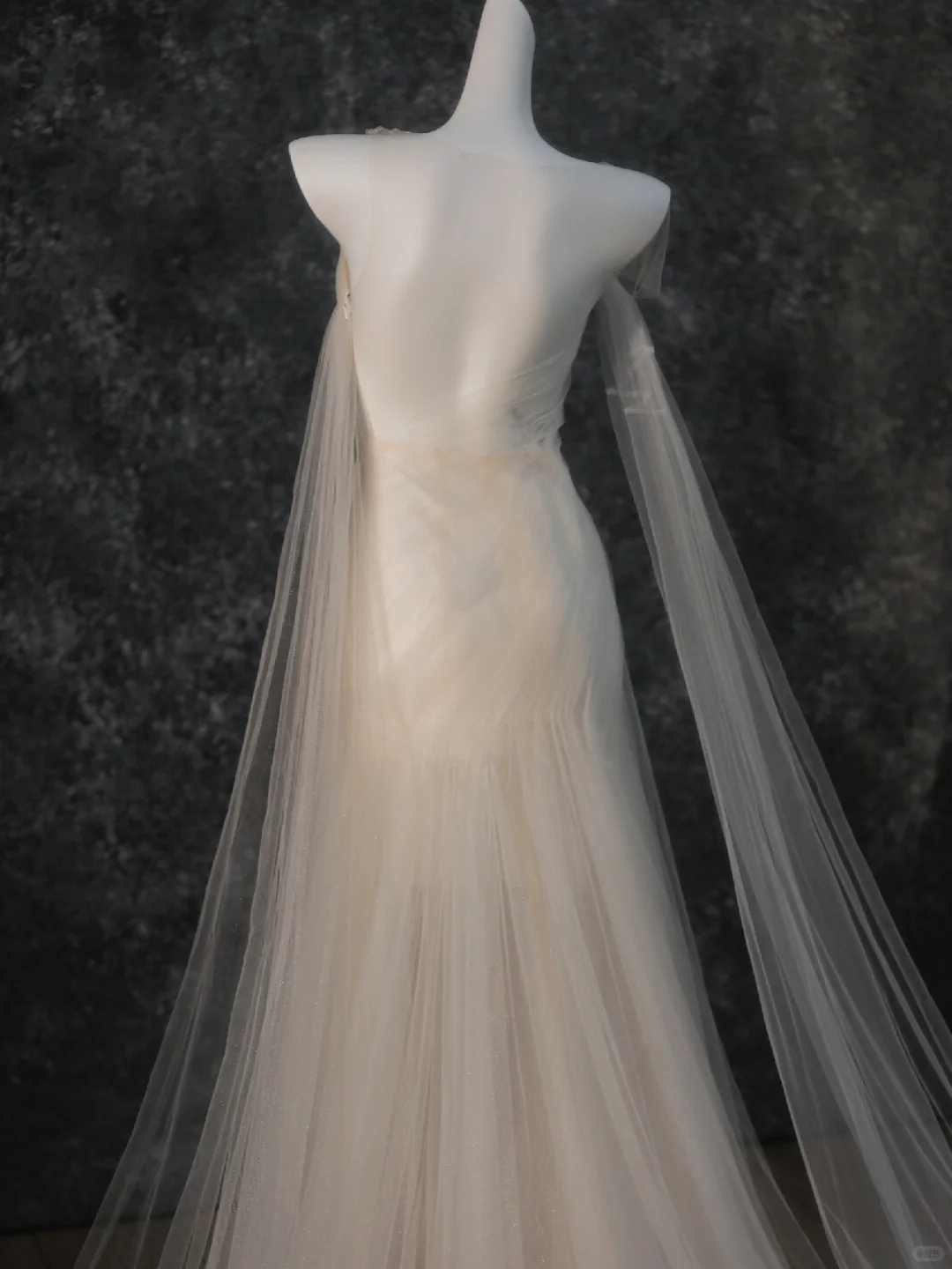 Dreamy Flowy Pleated Dark Ivory Tulle Long Date Dress Evening Dress Prom Dress SH3444