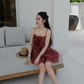 Burgundy A Line Spaghetti Strap Layered Chiffon Short Homecoming Dress Outfits SH4680