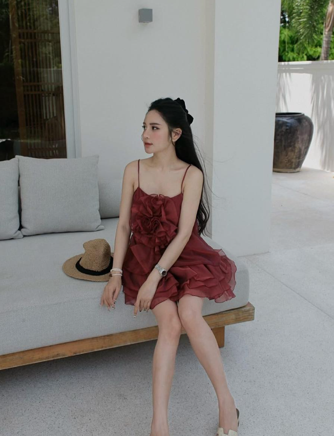 Burgundy A Line Spaghetti Strap Layered Chiffon Short Homecoming Dress Outfits SH4680