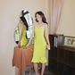 Cute Bright Yellow Mermaid Sweetheart Neck Satin Short Homecoming Dress Cocktail Dress SH3576