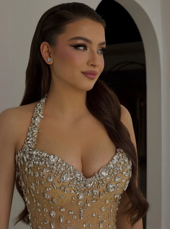 Glamour Sheath Halter Rhinestone Khaki Tulle Long Prom Dress Evening Dress SH6350