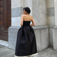 Black A Line Strapless Satin Prom Dress Evening Homecoming Dress with Bow SH1840
