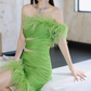 Green Feahter Sexy Sheath One Shoulder Pleated Satin Outfit Party Dress Homecoming Dress SH3523