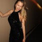 Sexy Black Sheath Halter Sequin Backless Long Prom Dress Evening Dress SH6606