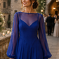 Elegant A Line Long Sleeve Chiffon Prom Dress Evening Dress SH6351