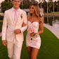 Stylish Sheath Spaghetti Straps Pink Floral Printed Sequins Short Homecoming Dress SH7489