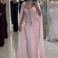 Light Pink Sheath Halter Rhinestone Pleated Chiffon Long Prom Dress Evening Dress SH4799