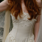 Vintage Ivory A Line Straps Lace Appliques Satin Long Wedding Dress SH6095