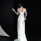 Simple Sheath Spaghetti Strap White Satin Long Wedding Dress SH4716