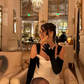 Sexy Black Bow Sheath Straps Corset White Satin Prom Dress Evening Dress with Slit SH5525