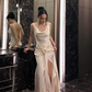 Elegant Mermaid Straps 3D Flower Ivory Satin Long Prom Dress Evening Dress SH2112