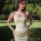 Stunning Yellow Sheath Strapless Beaded Satin Prom Dress Evening Dress SH6529