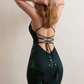Emerlad Sheath Spaghetti Strap Sequin Satin Prom Dress Evening Dress SH6879
