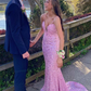 Pink Sequin Plunge V Mermaid Long Prom Dress SH654