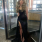 Sexy Black Lace Sequin Slit Long Prom Dress Mermaid Evening Dress SH1451