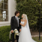Classic Simple A Line Strapless White Tulle Satin Long Wedding Dress SH6192