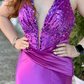 Sexy Purple Mermaid Halter Beaded Satin Backless Long Prom Dress Evening Dress SH7222