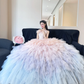 Cute A Line Strapless Corset Feather Pink Tulle Long Prom Dress Evening Dress SH2996