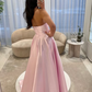 Gentle Pink A Line Strapless Satin Long Prom Dress Party Evening Dress SH5703