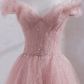 Cute Pink Princess Tulle Sequin Prom Dress Off The Shoulder Evening Dress SH1046