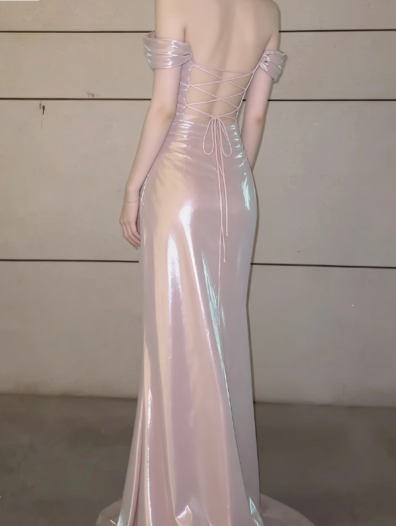 Romantic Light Pink Mermaid Satin Graduation Ball Gown 18th Birthday Dress with Slit SH4990