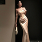 Elegant Mermaid Off the Shoulder Apricot Lace Satin Prom Dress Evening Dress Formal Gown SH3923