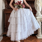 Vintage Princess White A Line Layered Lace Satin Long Prom Dress Evening Dress SH5658