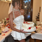 Cute White A Line Strapless Satin Short Prom Dress Birthday Dress SH1856
