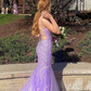 Lavender  Mermaid Lace Applique Prom Dress Tulle Long Evening  Dress SH917