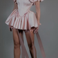 Amazing Pink Satin Square Neck Puff Sleeves Slim Short Prom Dress with Ruffles SH7515