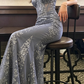 Charming V Neck Lace Mermaid Prom Dress Long Evening Dress SH1384