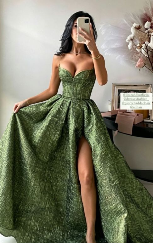 Vintage Spaghetti Straps Green Prom Dress Long Prom Dresses SH343