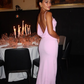 Elegant Sheath Spaghetti Strap Pink Satin Long Prom Dress Evening Dress SH1980