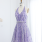 Lilac A Line V Neck Sequin Beaded Tulle Long Prom Dress Evening Dress SH2374