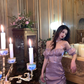 Sexy Purple Sheath Halter Satin Prom Dress Party Dresses with Slit SH4596