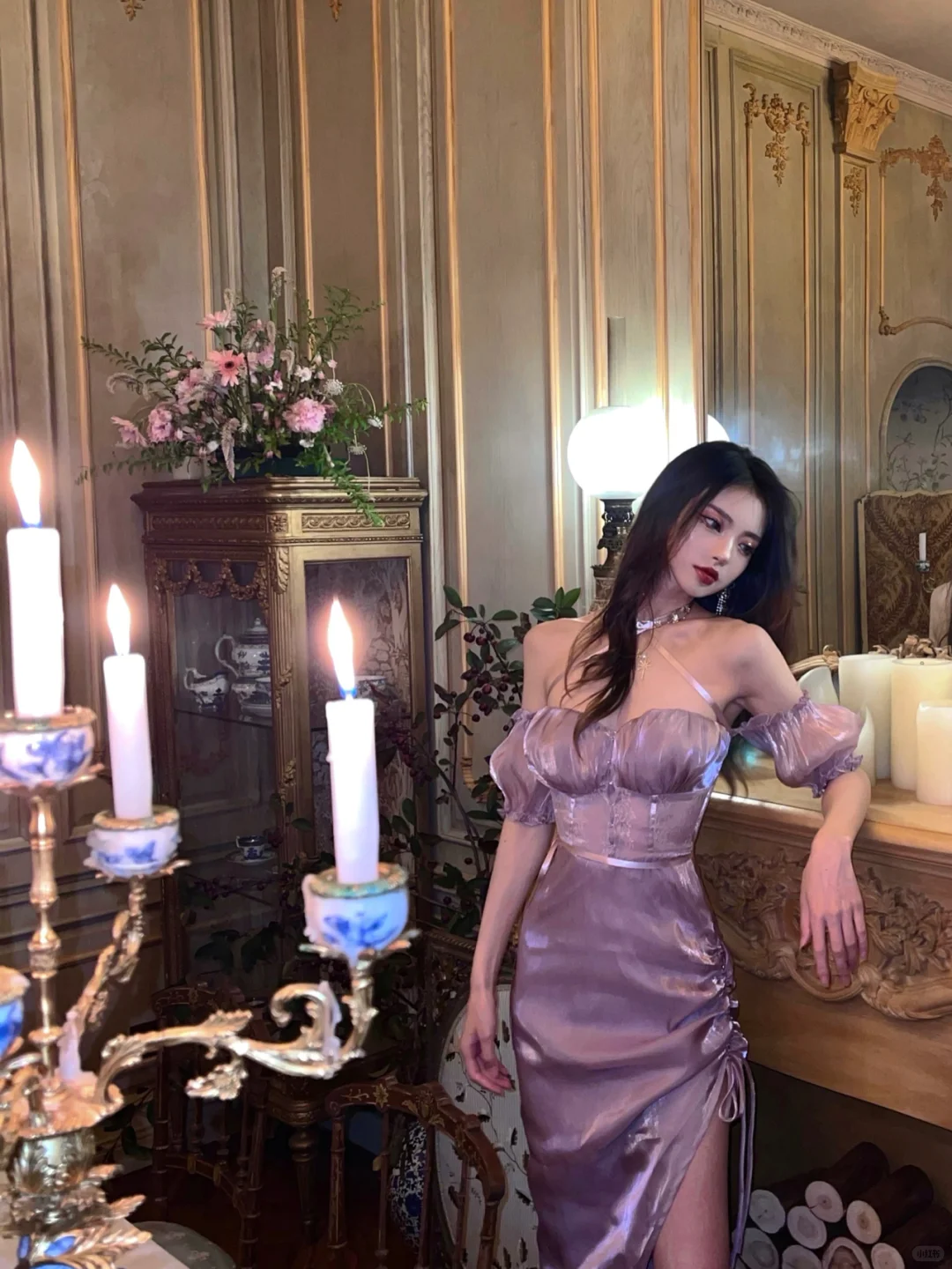 Sexy Purple Sheath Halter Satin Prom Dress Party Dresses with Slit SH4596