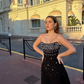 Black A Line Strapless Rhinestone Satin Short Homecoming Dress Evening Dress SH1892
