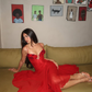 Charming Red A Line Spaghetti Strap Chiffon Backless Prom Dress Evening Dress SH6062