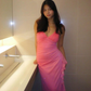 Halter Ombre Navy Blue Long Chiffon Prom Dress  SH1157
