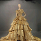 Luxurious Gold Strapless Pleated Irregular Neck Layered Prom Dress Ball Gown Quinceañera Party Dress SH1016